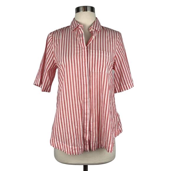 ANTHROPOLOGIE Isabella Sinclair Wellesley Pink White Striped Button Down Blouse - Picture 2 of 8